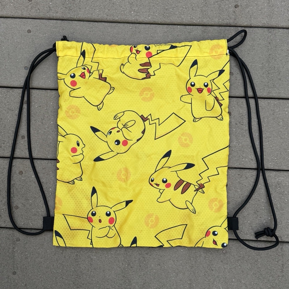 Pokemon Pikachu Drawstring Backpack Yellow Gym Sack Cinch Bag Nintendo Kids
